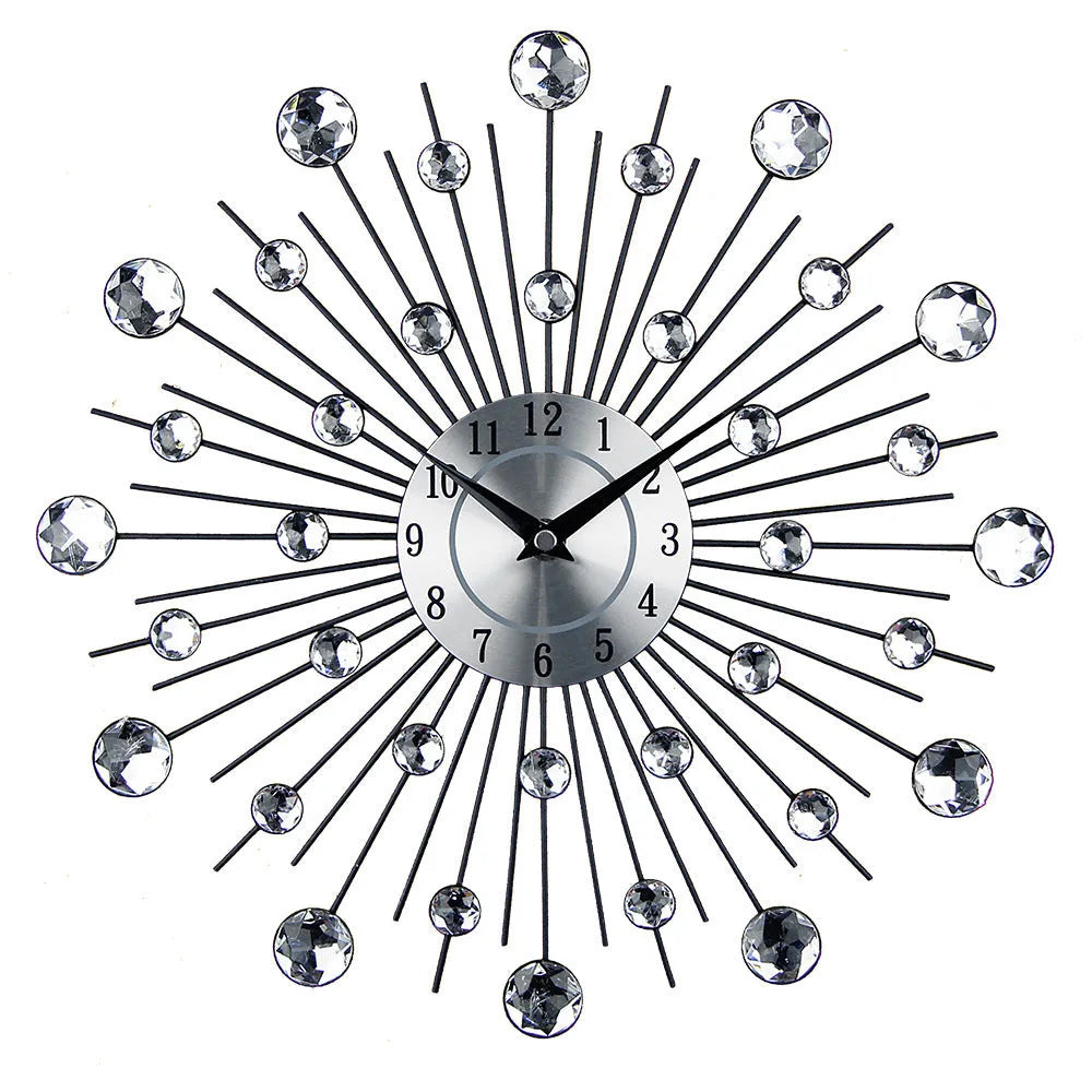 Silver European round wall clock with 33cm diameter metal casing and aluminium dial