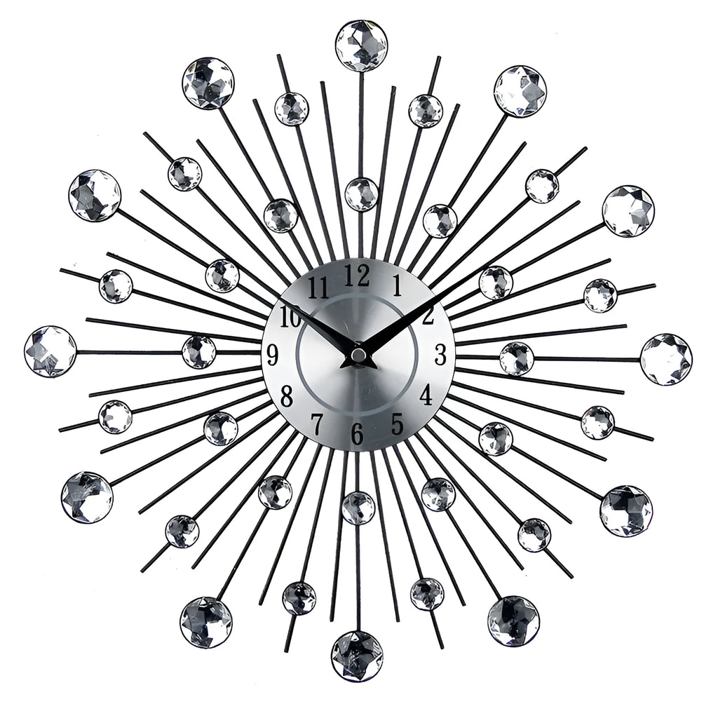 Silver European round wall clock with 33cm diameter metal casing and aluminium dial
