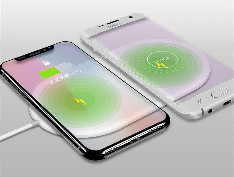 White dual wireless charger for two mobile phones with fast charging capability