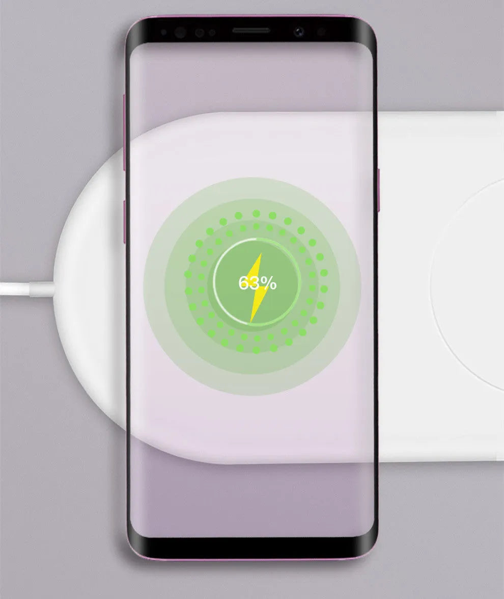 White dual wireless charger for two mobile phones with fast charging capability