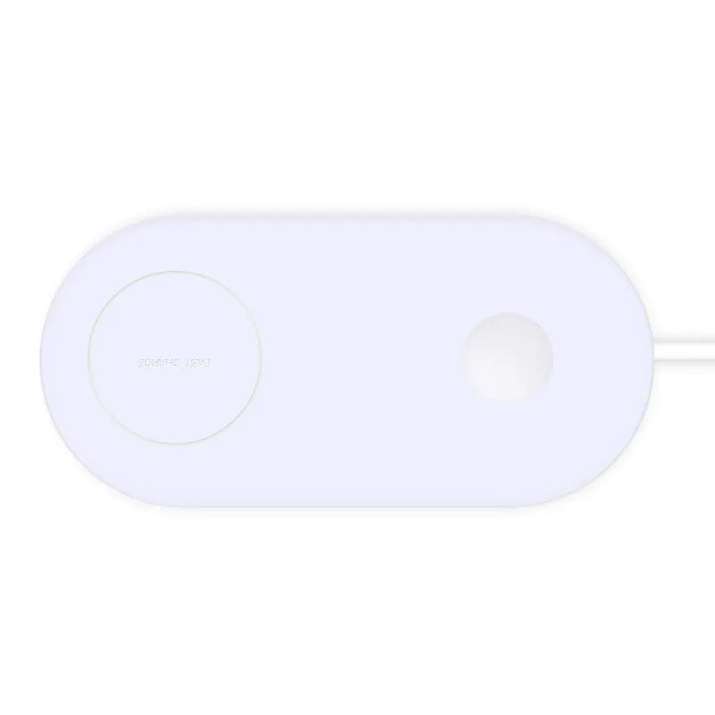 White dual wireless charger for two mobile phones with fast charging capability
