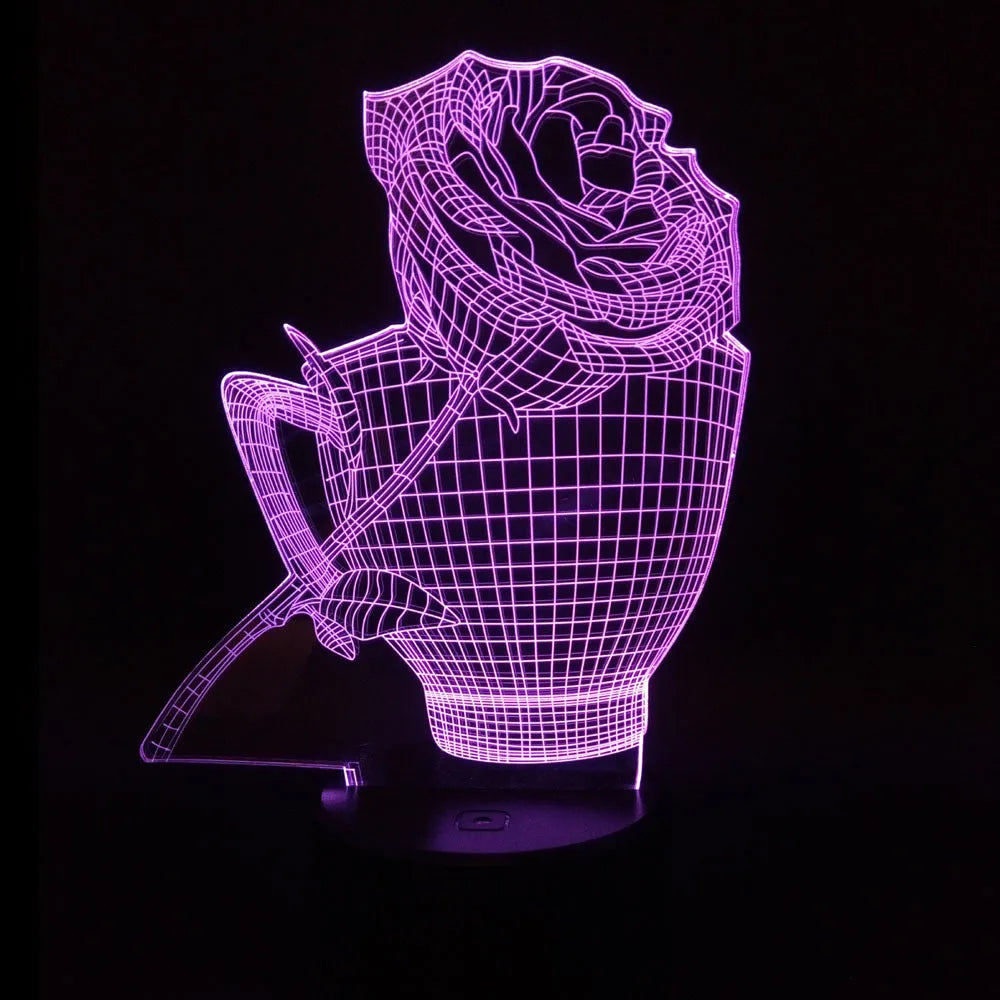 3D rose flower design night light with colour changing LEDs in acrylic panel with ABS base