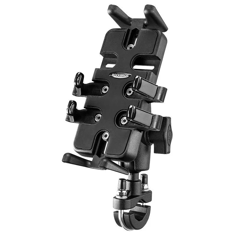 Black nylon mobile phone bracket with U-shaped handlebar mount for motorcycles and bicycles