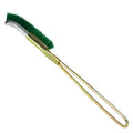 Green mini elbow nylon wire brush with angled metal handle for rust removal.