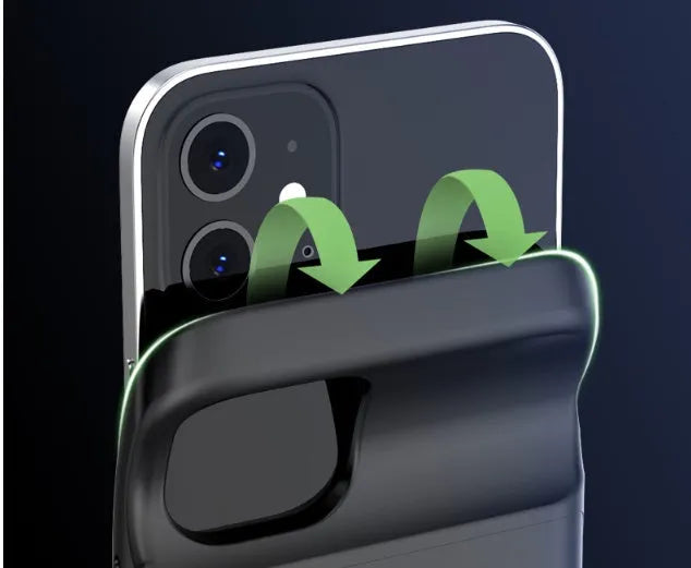 Black back clip battery for iPhone 12 with ultra-thin TPU soft bag design and clip attachment