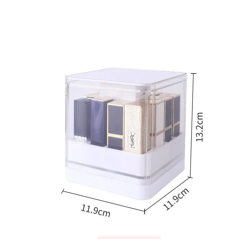 Transparent press lift lipstick storage box with individual compartments and hinged lid