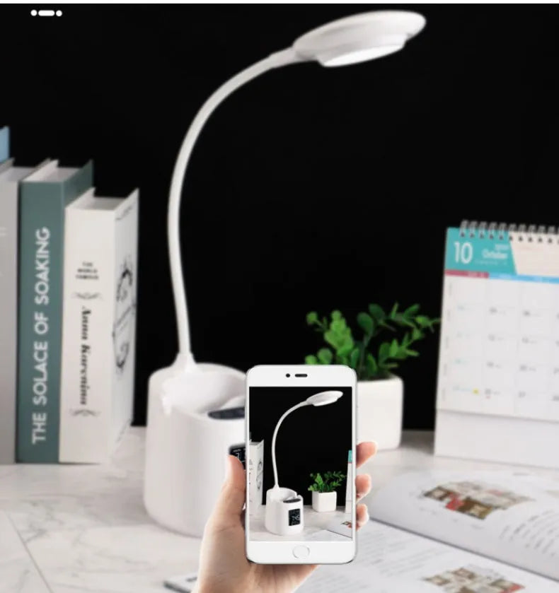 White USB desk lamp with touch switch for study environments