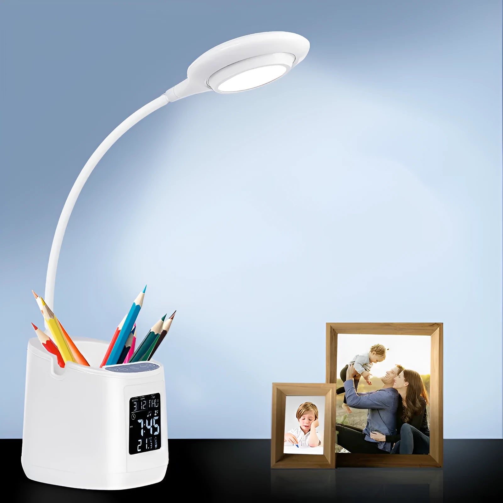 White USB desk lamp with touch switch for study environments