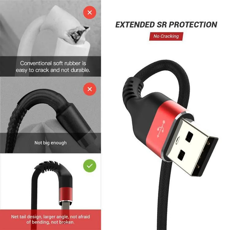 USB A to Type-C fast charge data cable for Android phones in multiple lengths and colour combinations