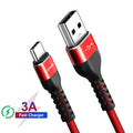 USB A to Type-C fast charge data cable for Android phones in multiple lengths and colour combinations