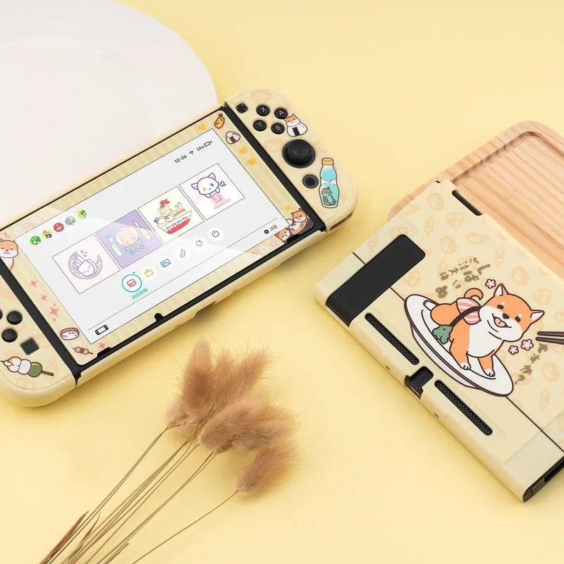 Nintendo Switch Lite protective case with PC hard front, silicone back grip, and waterproof controller sleeves