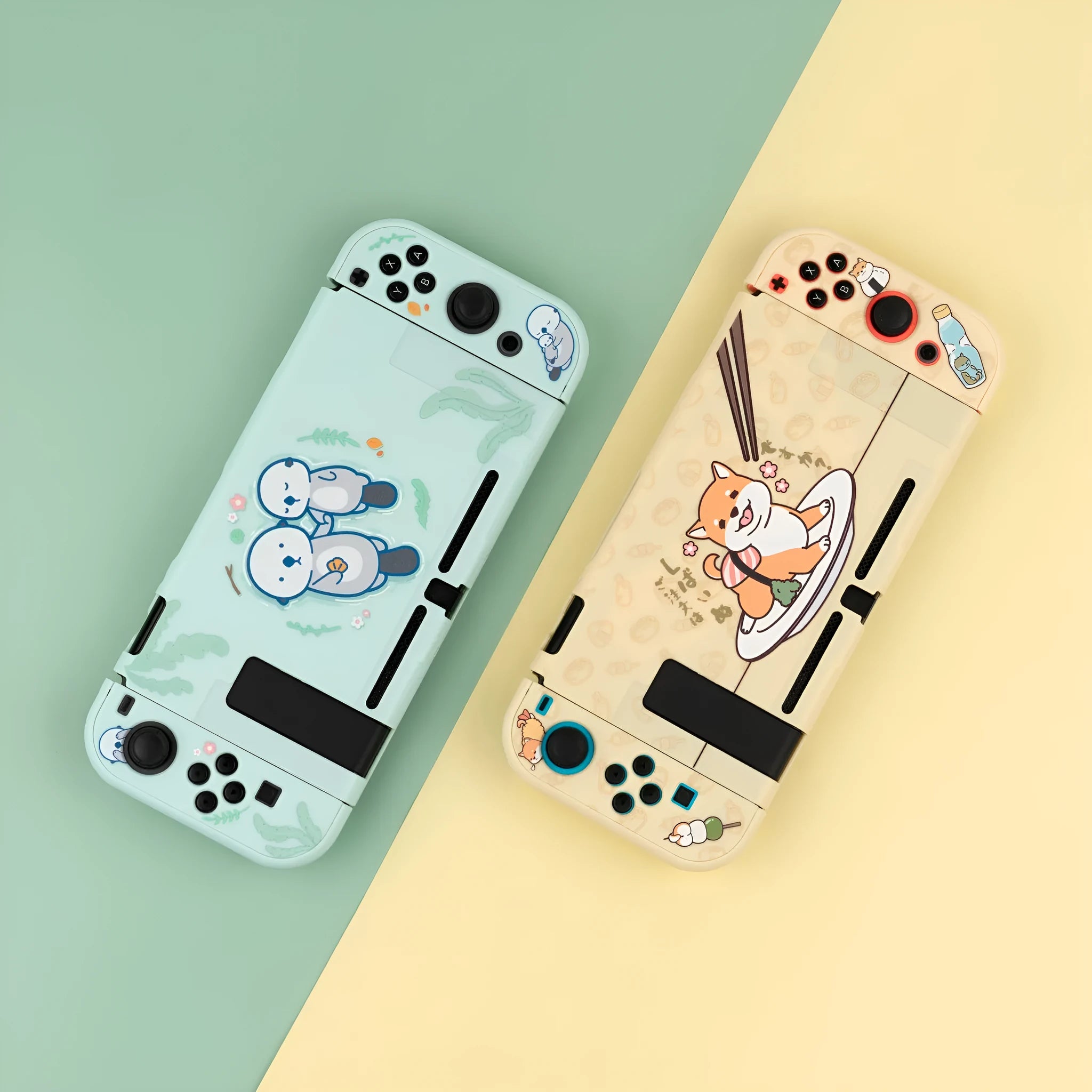 Nintendo Switch Lite protective case with PC hard front, silicone back grip, and waterproof controller sleeves