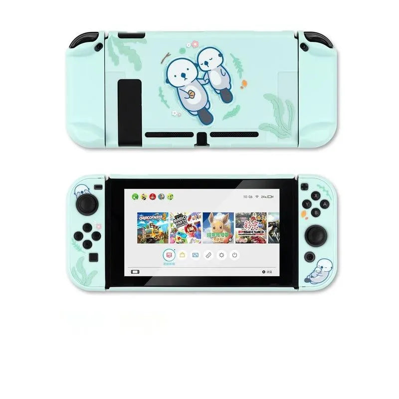 Nintendo Switch Lite protective case with PC hard front, silicone back grip, and waterproof controller sleeves