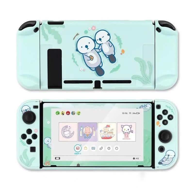 Nintendo Switch Lite protective case with PC hard front, silicone back grip, and waterproof controller sleeves