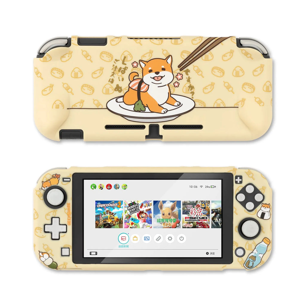 Nintendo Switch Lite protective case with PC hard front, silicone back grip, and waterproof controller sleeves
