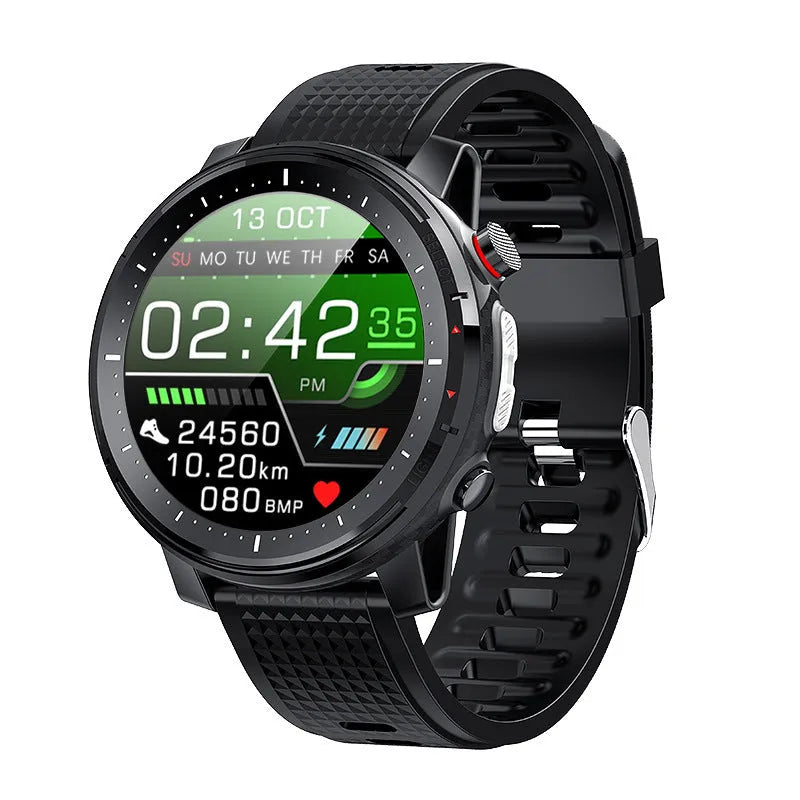 Black or red Android smartwatch with round dial, IP68 waterproof rating, and silicone strap.