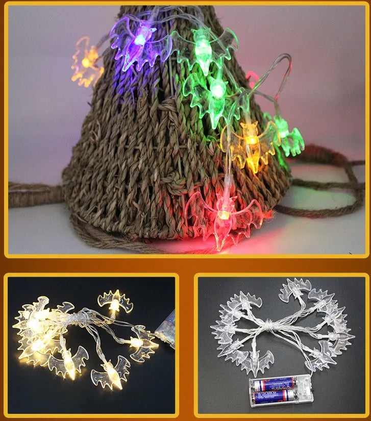 Halloween string lights with LED pumpkin, ghost, and bat decorations on a 1.2m wire.