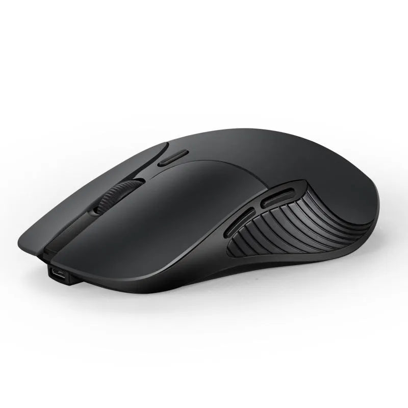 Blue Smart Voice Mouse with 2.4G wireless receiver and voice control button on a desk.
