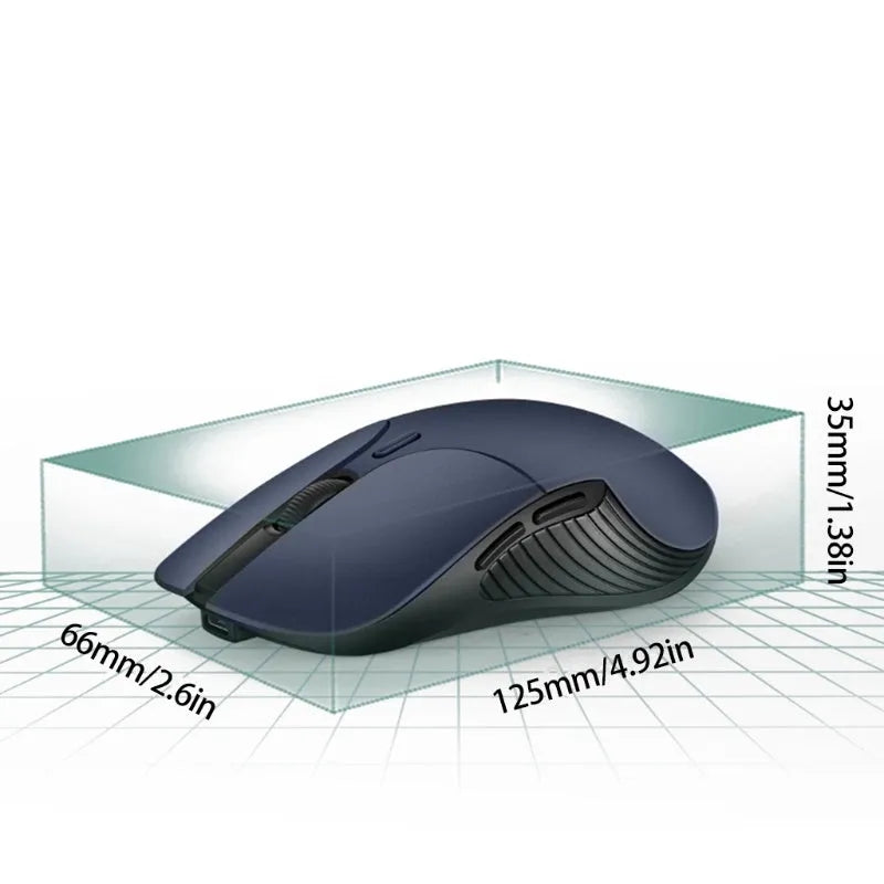 Blue Smart Voice Mouse with 2.4G wireless receiver and voice control button on a desk.