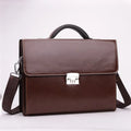 Men's black PU leather business briefcase with horizontal square design and zipper opening