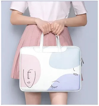 Blue PU leather laptop bag for 15.6 inch notebooks with a soft handle and zipper.