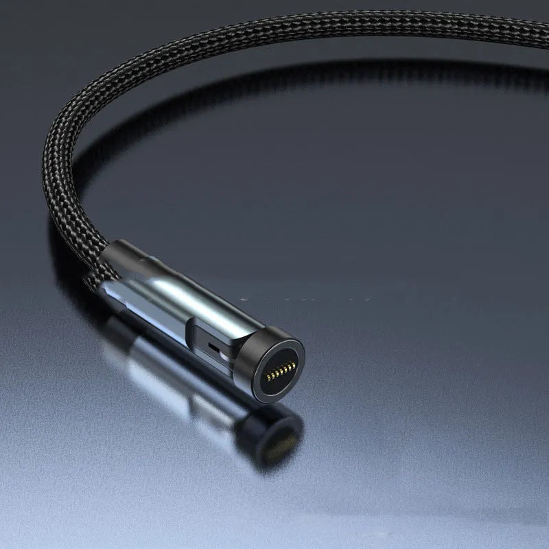 Black magnetic rotating charging cable with interchangeable Apple, Micro USB and Type-C magnetic heads