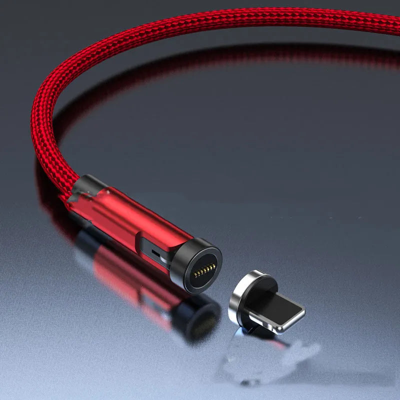 Black magnetic rotating charging cable with interchangeable Apple, Micro USB and Type-C magnetic heads