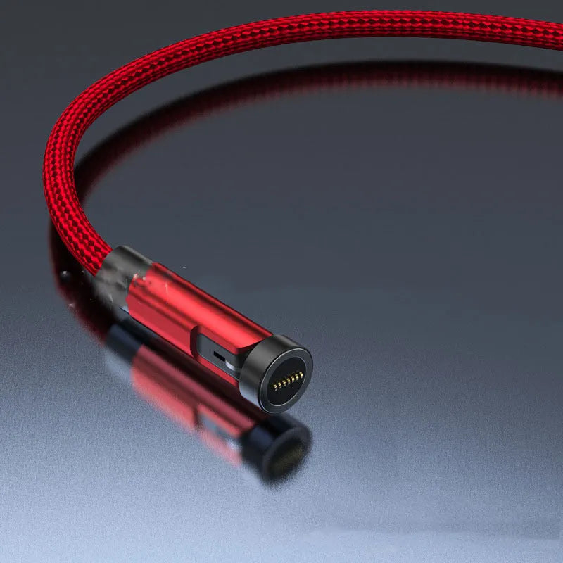 Black magnetic rotating charging cable with interchangeable Apple, Micro USB and Type-C magnetic heads