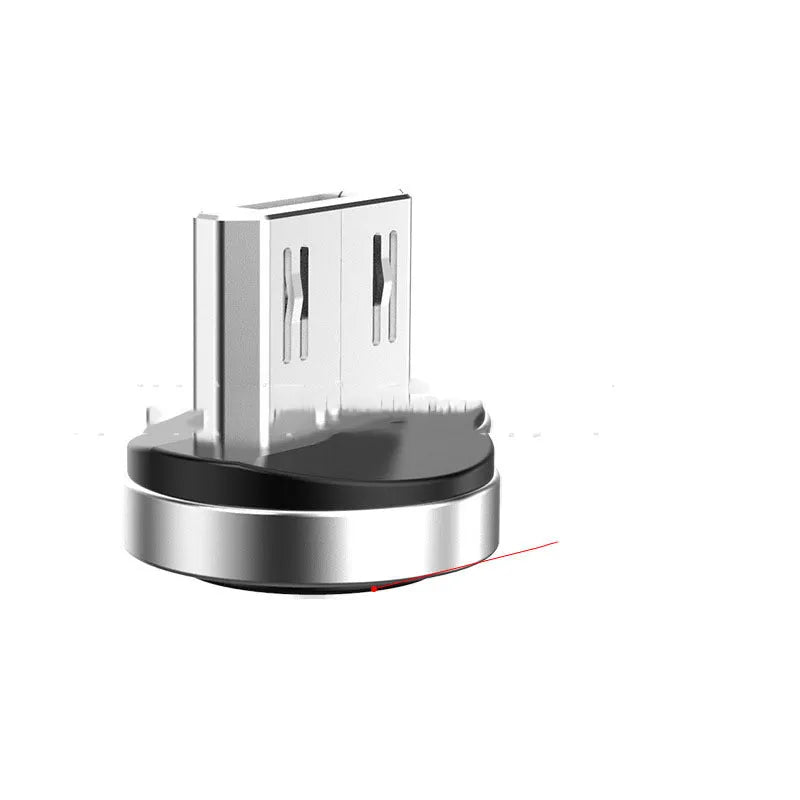 Black magnetic rotating charging cable with interchangeable Apple, Micro USB and Type-C magnetic heads
