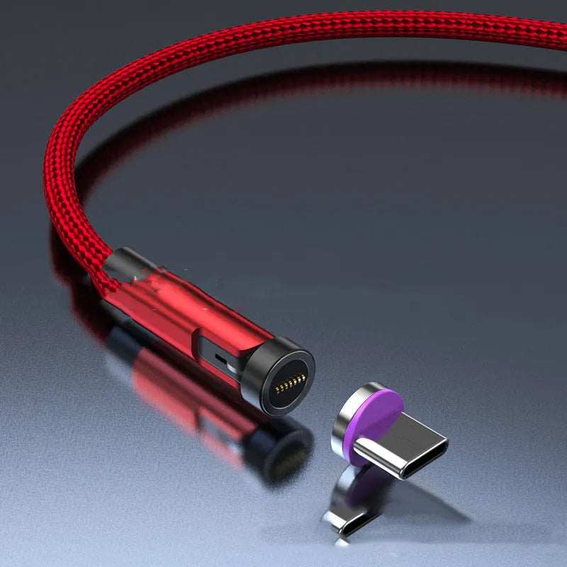 Black magnetic rotating charging cable with interchangeable Apple, Micro USB and Type-C magnetic heads