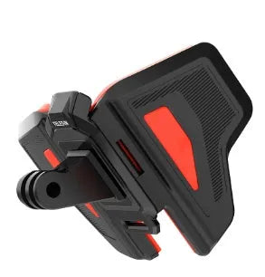 Black motorcycle helmet chin strap mount for GoPro and action cameras with adjustable bracket