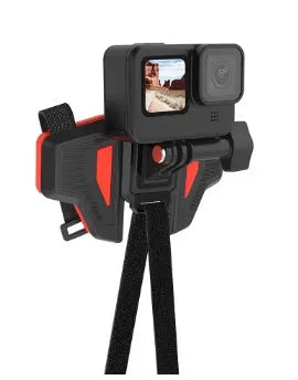 Black motorcycle helmet chin strap mount for GoPro and action cameras with adjustable bracket