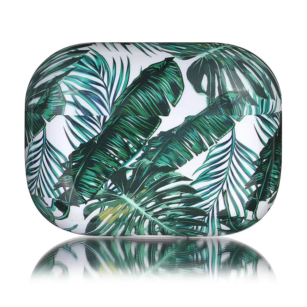 Blue banana leaves tropical design TPU protective case for AirPods charging case