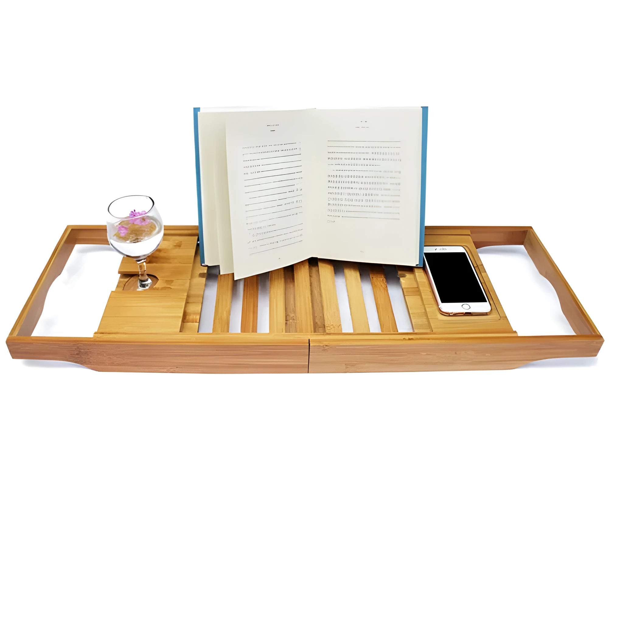 Bamboo bathtub storage frame with single-tier design for bathroom organisation