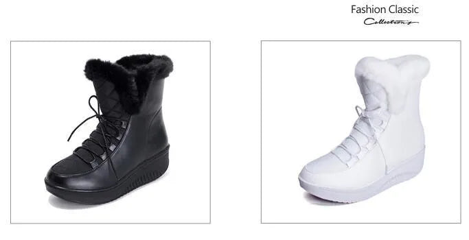Women's black lace-up winter boots with a platform heel on a white background.