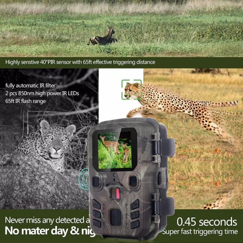Black monitoring infrared night vision device with 12MP resolution and TF Card storage