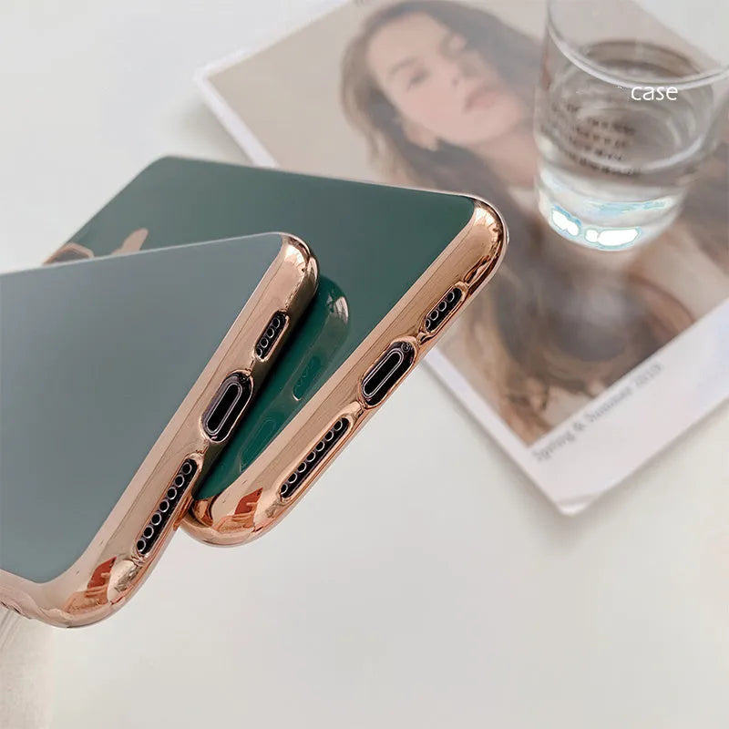 Solid colour TPU back cover case for iPhone in blue, claret, pink, or green.