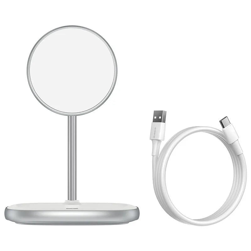 Swan magnetic desktop wireless charger for iPhone 12 in black or white colour