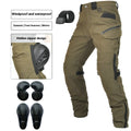 Men's waterproof motorcycle cycling trousers with protective gear in black or green colour options
