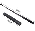 Black retractable aluminium selfie stick with hand-held stabiliser grip holding a smartphone.