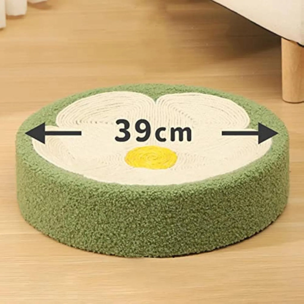 Green round sisal cat scratcher bowl lounge bed measuring 39cm diameter
