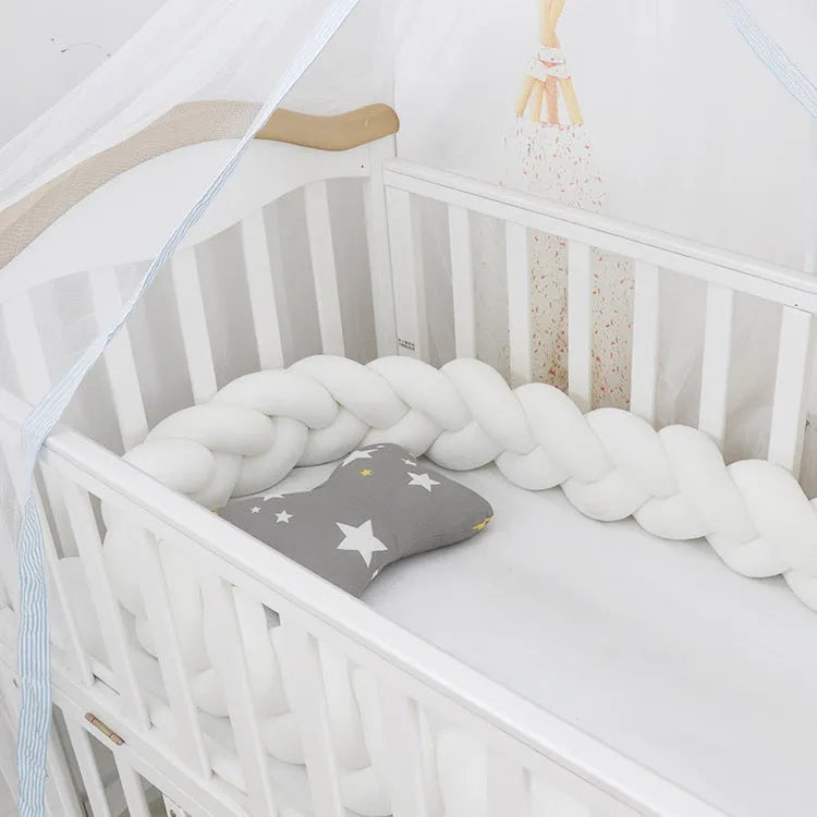 Braided knot crib bumper cushion in spandex velvet protecting infant cot sides