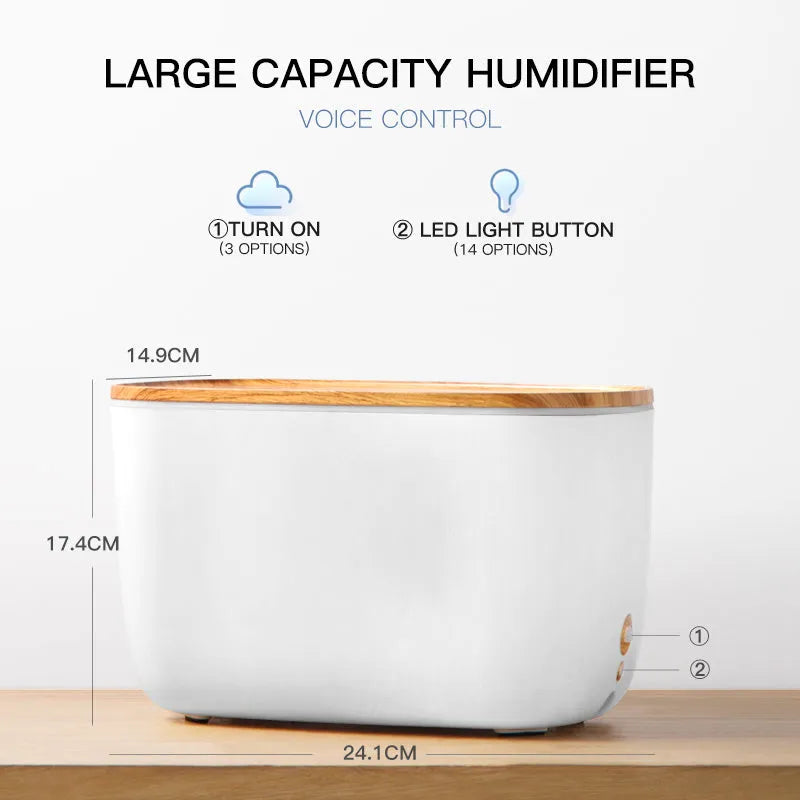 GX-22K white aroma diffuser humidifier with night light on a wooden table.