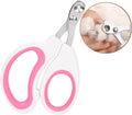 Blue cat nail clippers with a circular guide hole and non-slip grip handle on a white surface.