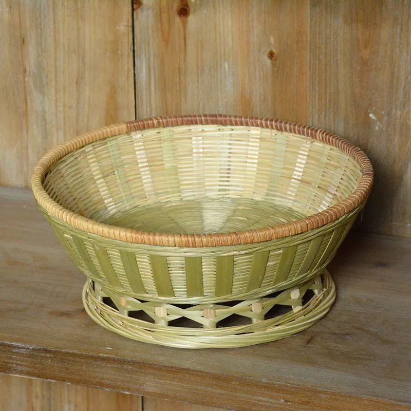 Handmade woven bamboo storage basket in three different sizes for household organisation