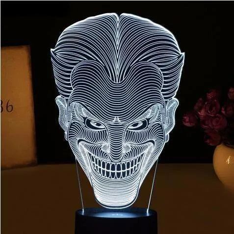 3D LED lamp showing seven colour options with acrylic plate construction and remote control