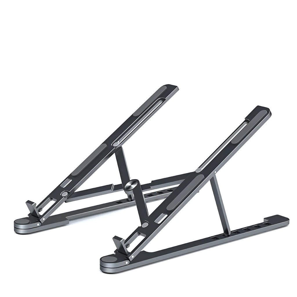 Foldable aluminum alloy laptop stand adjustable height for MacBook and tablets in deep grey