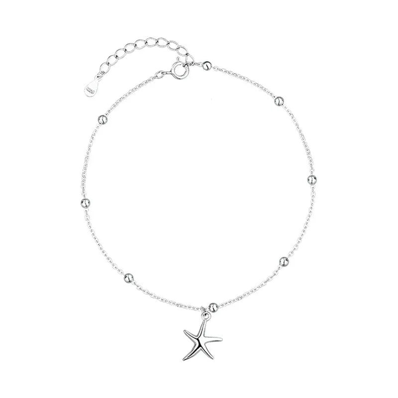 Sterling silver anklet with starfish charm and adjustable chain with lobster clasp