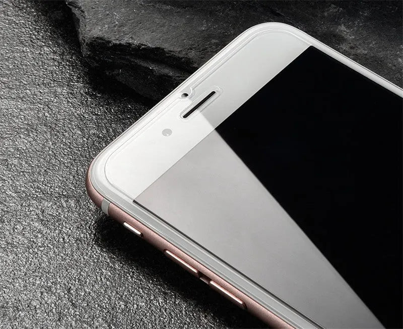 Tempered glass screen protector with 9H hardness for smartphone display.