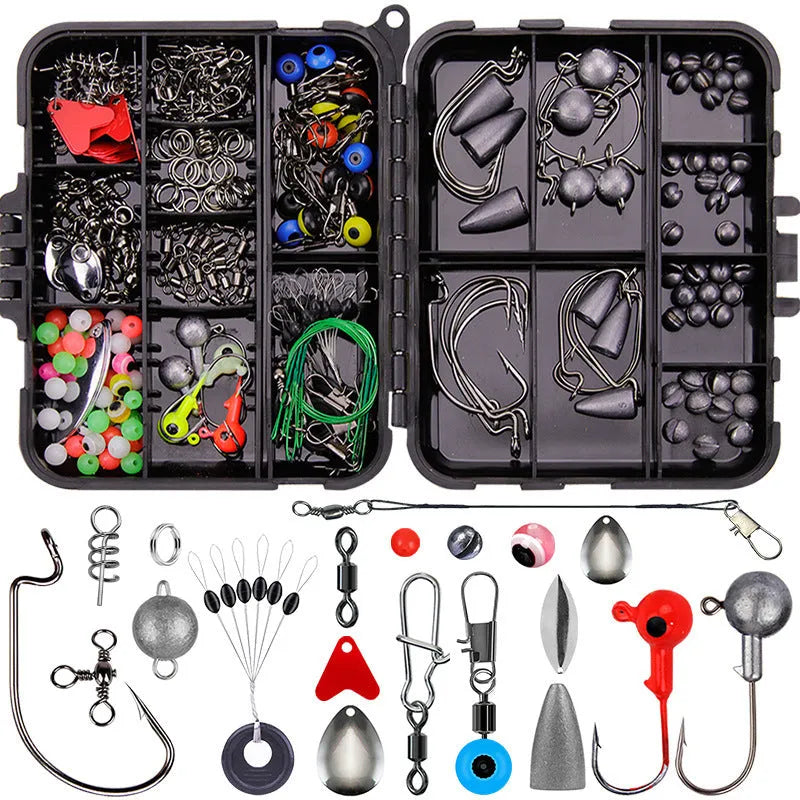 Weihe 257-piece fishing lure and hook accessory kit in ABS storage box for Texas, sea, and rock fishing.